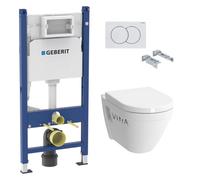 Pack WC Bati-support Geberit Duofix + Cuvette suspendue Vitra S50 avec bride + Abattant soft close + Plaque blanche (S50Geb3)