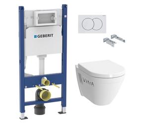Pack WC Bati-support Geberit Duofix + Cuvette suspendue Vitra S50 avec bride + Abattant soft close + Plaque blanche (S50Geb3)