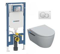 Pack WC Bati-support Geberit Duofix extra-plat + WC sans bride Geberit iCon + Abattant softclose + Plaque blanche (SLIM-iCon-B)