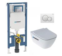 Pack WC Bati-support Geberit Duofix extra-plat + WC sans bride Geberit Smyle + Abattant softclose + Plaque blanche (SLIM-Smyle-B