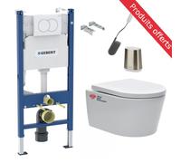 Pack WC Bati-support Geberit Duofix + WC sans bride SAT + Abattant softclose + Plaque blanche + Brosse de toilette OFFERTE