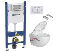 Pack WC Bati-support Geberit Duofix + WC sans bride SAT Infinitio avec fonction bidet thermostatique + Abattant softclose + Pla