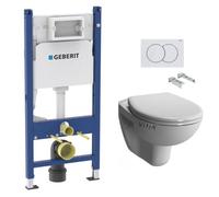 Pack WC Bati-support Geberit Duofix + WC sans bride Vitra Normus + Abattant softclose + Plaque blanche (NormusRimlessGeb3)