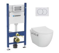 Pack WC Bati-support Geberit Duofix + WC sans bride Vitra S60 + Abattant SoftClose + Plaque Blanche (S60Geb3)