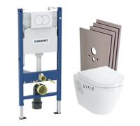 Pack WC Bati-support Geberit Duofix + WC suspendu Vitra Integra + Abattant en Duroplast + Plaque blanche + Set d'habillage