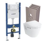 Pack WC Bati-support Geberit Duofix + WC suspendu Vitra Integra + Abattant en Duroplast + Plaque blanche + Set d'habillage