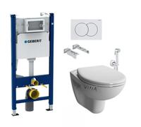 Pack WC Bati-support Geberit Duofix + WC suspendu Vitra Normus + Abattant softclose + Douchette bidet + Plaque blanche