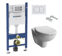 Pack WC Bati-support Geberit Duofix + WC suspendu Vitra Normus + Abattant softclose + Plaque blanche