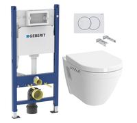 Pack WC Bati-support Geberit Duofix + WC suspendu Vitra S50 + Abattant soft close + Plaque blanche + Set d'isolation phonique (S