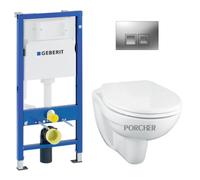 Pack WC bati support Geberit DuofixBasic + WC suspenduPorcher sans bride + plaque DELTA50 chrome mat (PorcherGeb2)