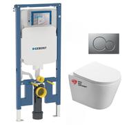 Pack WC Bati-support Geberit extra-plat + Cuvette Swiss Aqua Technologies sans bride fixations invisibles + Plaque