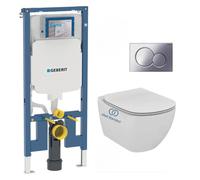 Pack WC Bati-support Geberit extra-plat UP720 + WC Ideal Standard Tesi Aquablade + Abattant softclose + Plaque Chrome