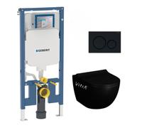 Pack WC Bati-support Geberit extra-plat UP720 + WC Vitra Sento sans bride noir mat + Abattant softclose + Plaque noire