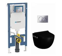 Pack WC Bati-support Geberit extra-plat UP720 + WC Vitra Sento sans bride noir mat + Fixations cachees + Abattant softclose + Pl