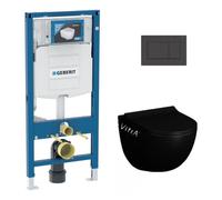Pack WC Bati-support Geberit UP320 + WC Vitra Sento noir mat sans bride + Abattant softclose + Plaque noire (GebBlackSento-G)