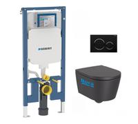 Pack WC Bati-support Geberit UP720 extra-plat + WC Roca Inspira onyx compacte sans bride + Abattant + Plaque noire chrome