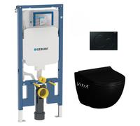 Pack WC Bati-support Geberit UP720 extra-plat + WC Vitra Sento sans bride Noir mat + Abattant softclose + Plaque Noire