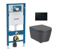 Pack WC Bati-support Geberit + WC Roca Inspira onyx sans bride fixations invisibles + Abattant softclose + Plaque noire (GebInsp