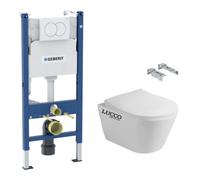 Pack WC Bati-support Geberit + WC sans bride Avva + Abattant SoftClose + Plaque blanche + Set d'isolation phonique (AvvaGeb3SET)
