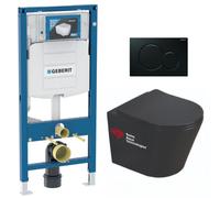 Pack WC Bati-support Geberit + WC Swiss Aqua Technologies Infinitio noir mat sans bride + Plaque noire foncee (GebBlackInfinitio