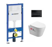 Pack WC Bati-support Geberit + WC Swiss Aqua Technologies Infinitio sans bride + plaque Delta 50 noir mat