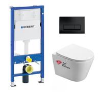 Pack WC Bati-support Geberit + WC Swiss Aqua Technologies Infinitio sans bride + plaque Delta 50 noir mat