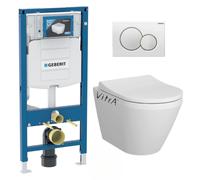 Pack WC Bati-support Geberit + WC Vitra Integra fixations invisibles + Abattant softclose + Plaque blanche (GebIntegraRimless-B)