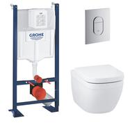 Pack WC Bâti support Grohe Rapid SL + Cuvette sans bride Grohe Euro Ceramic, Blanc + plaque de déclenchement: Chrome (39536000)