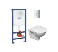 Pack WC Bâti-support Rapid SL + Cuvette suspendue Cersanit S-line + Abattant + Plaque Chrome (-S-LinePro-1)