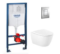 Pack WC Bâti-support Rapid SL + Cuvette suspendue Roca + Abattant softclose+ Plaque Chrome (RapidSL-Ona-1)