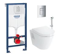 Pack WC Bâti-support Rapid SL + Cuvette suspendue Vitra + Abattant + Douchette bidet + Plaque Chrome