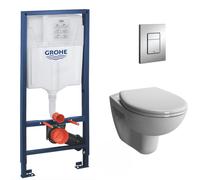 Pack WC Bâti-support Rapid SL + Vitra Normus WC suspendu sans bride + Abattant frein de chute + Plaque Chrome