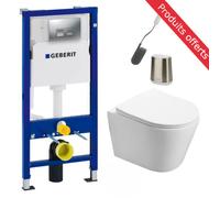 Pack WC Bâti-support Rapid SL + Vitra Normus WC suspendu sans bride + Abattant frein de chute + Plaque Chrome