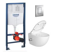 Pack WC Bâti-support Rapid SL + WC sans bride avec fonction bidet thermostatique + Plaque chrome