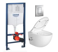 Pack WC Bâti-support Rapid SL + WC sans bride avec fonction bidet thermostatique + Plaque chrome