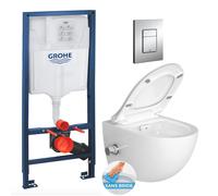Pack WC Bâti-support Rapid SL + WC sans bride avec fonction bidet thermostatique + Plaque chrome (RapidSL-SATClean-1)