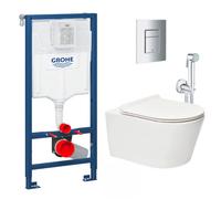 Pack WC Bâti-support Rapid SL + WC sans bride Brevis + Abattant softclose + Douchette bidet + Plaque chrome