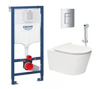 Pack WC Bâti-support Rapid SL + WC sans bride Brevis + Abattant softclose + Douchette bidet + Plaque chrome