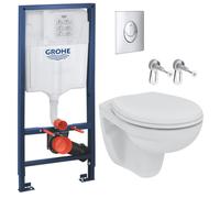 Pack WC Bâti-support Rapid SL + WC sans bride Porcher avec abattant + Plaque chrome (RapidSL-Porcher-2)