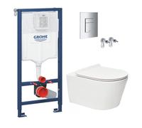 Pack WC Bâti-support Rapid SL + WC sans bride SAT Brevis + Abattant slim, softclose + Plaque chrome (RapidSL-Brevis-1)
