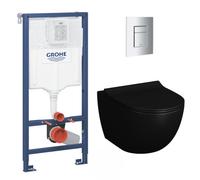 Pack WC Bâti-support Rapid SL + WC SAT Infinitio 2.0, Noir mat + Abattant frein de chute + Plaque Chrome