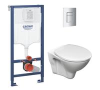 Pack WC Bâti-support Rapid SL + WC suspendu avec bride Jika Neo + Abattant + Plaque Chrome (GROHE-S-LinePro-1)