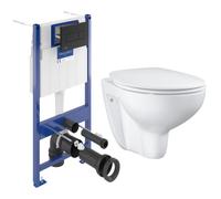 Pack WC Bâti-support sol mur Villeroy & Boch + WC sans bride Grohe Bau Ceramic + Abattant SoftClose + Plaque noire (VCNBAU4)