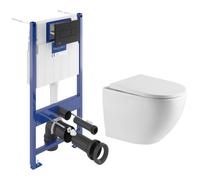Pack WC Bâti-support sol mur Villeroy & Boch + WC sans bride SAT Vortex + Abattant SoftClose + Plaque noire (VCNTORNADO4)
