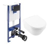 Pack WC Bâti-support sol mur Villeroy & Boch + WC sans bride Villeroy + Abattant SoftClose + Plaque noire (VCNARCHI3-4)