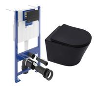 Pack WC Bâti-support sol mur Villeroy & Boch + WC SAT Infinitio sans bride + Abattant SoftClose + Plaque noire (VCNBLINFI4)