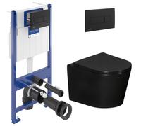 Pack WC bâti-support sol-mur Villeroy & Boch + WC suspendu sans bride Ceramia + abattant SoftClose + plaque noire (VCNBLCETOR4)