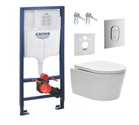 Pack WC bâti support Solido 113cm + Cuvette SAT rimless fixations invisibles + Abattant softclose + Plaque chrome (ArenaSat)