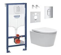 Pack WC bâti support Solido 113cm + Cuvette SAT rimless fixations invisibles + Abattant softclose + Plaque chrome (ArenaSat)