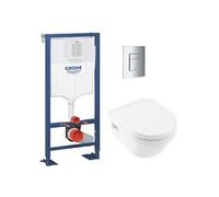 SOLIDO Pack Bâti-support + Cuvette sans bride + Abattant + Plaque chrome (AUTOPORTANT-ARCHI4-1)
